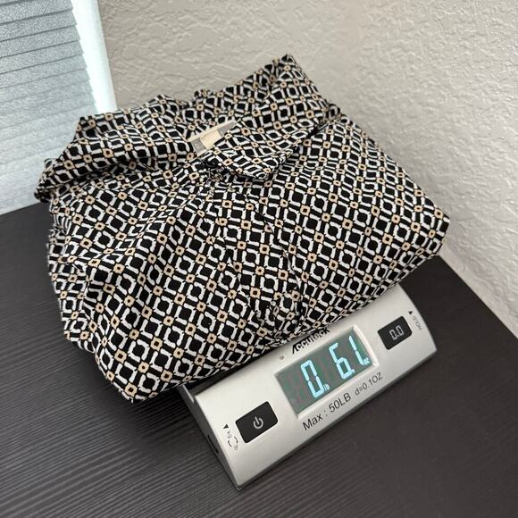 Pleione Black Geometric Collared Keyhole Neck Long Sleeve Career Top Size Large - Picture 9 of 9